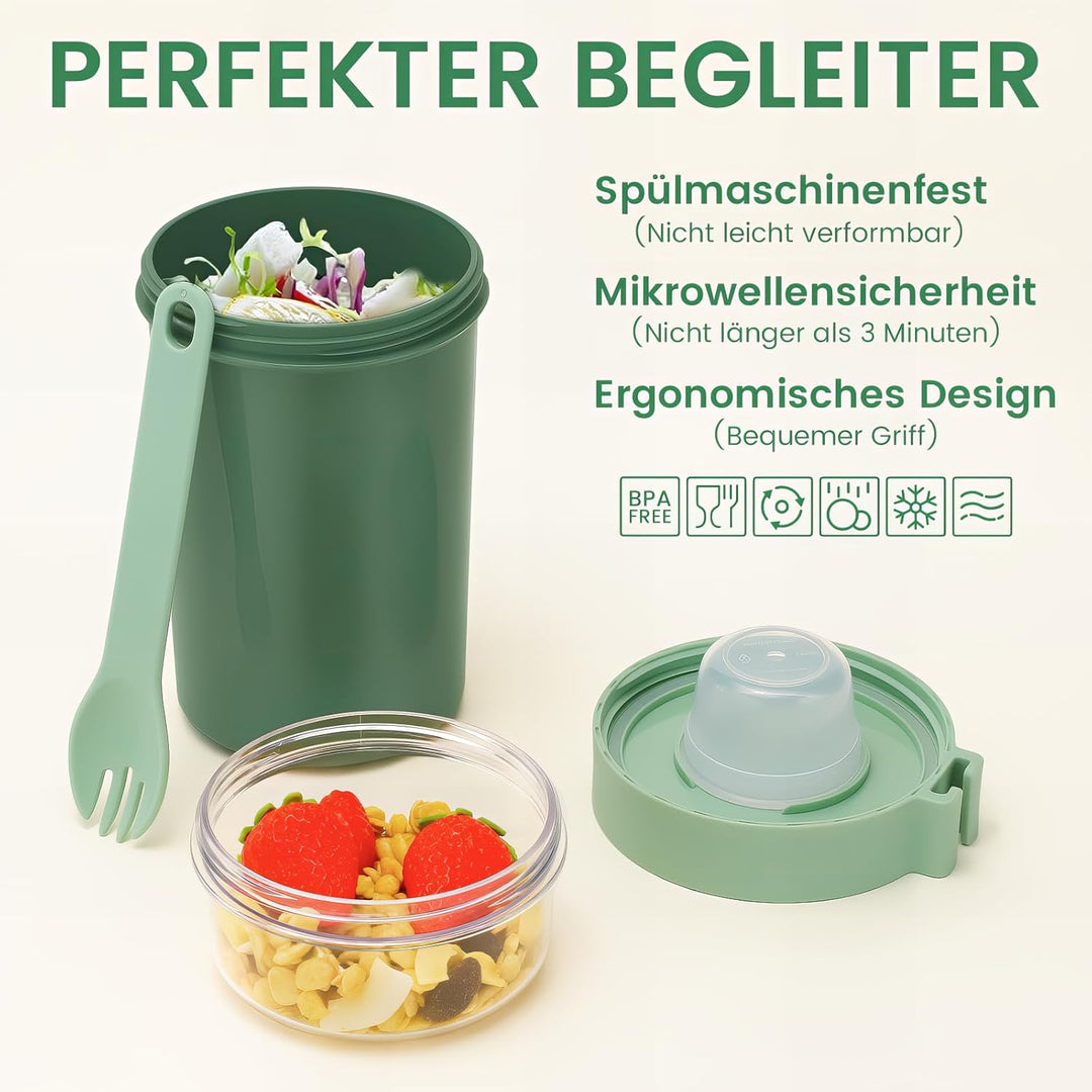 Bugucat Müslibecher to Go 2er Set,Praktischer Joghurtbecher to Go 760ml+230ml,Müsli to Go Becher mit