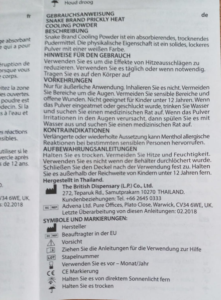 Snake Brand Prickly Heat Cooling Powder 140g Grosshandelspreis Multi-Pack für Apotheke Sportclub Spa