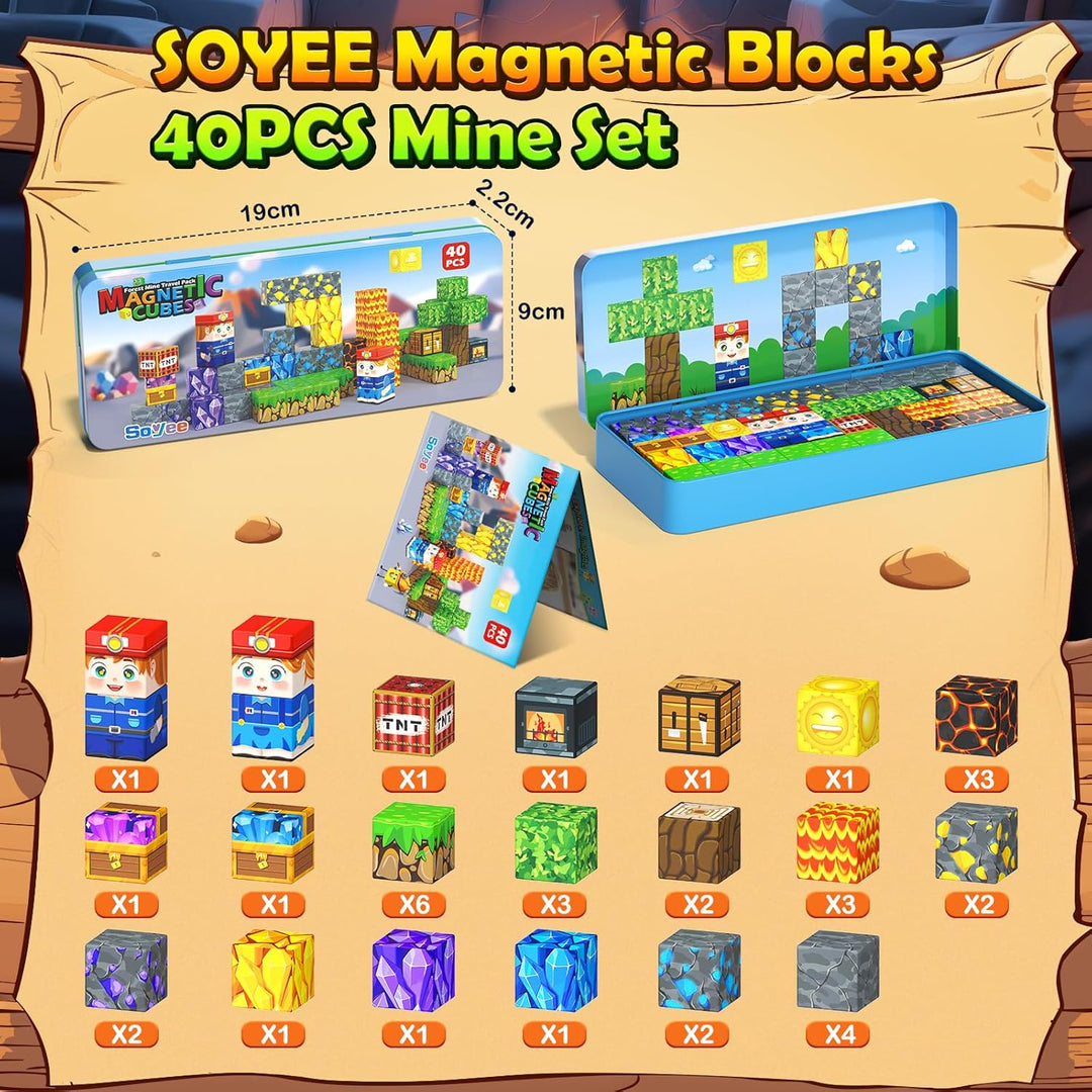 Soyee Magnetische Bausteine Reisespielzeug mit Metallbox Magnetisches Konstruktionsspielzeug Reisen