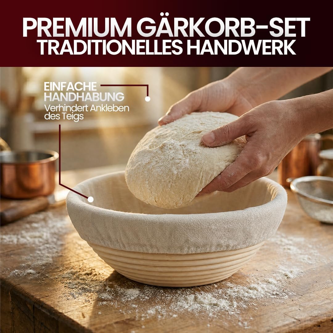 GUSSKÖNIG Gärkörbchen Rund 21 cm aus Rattan – Brot Gärkorb für Sauerteig, atmungsaktiv & natürlich,
