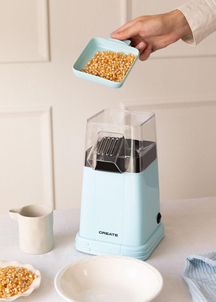 CREATE Popcorn-Maker / Elektrischer Popcorn-Maschine, Blau, matt, ohne Öle oder Fette, leicht zu rei