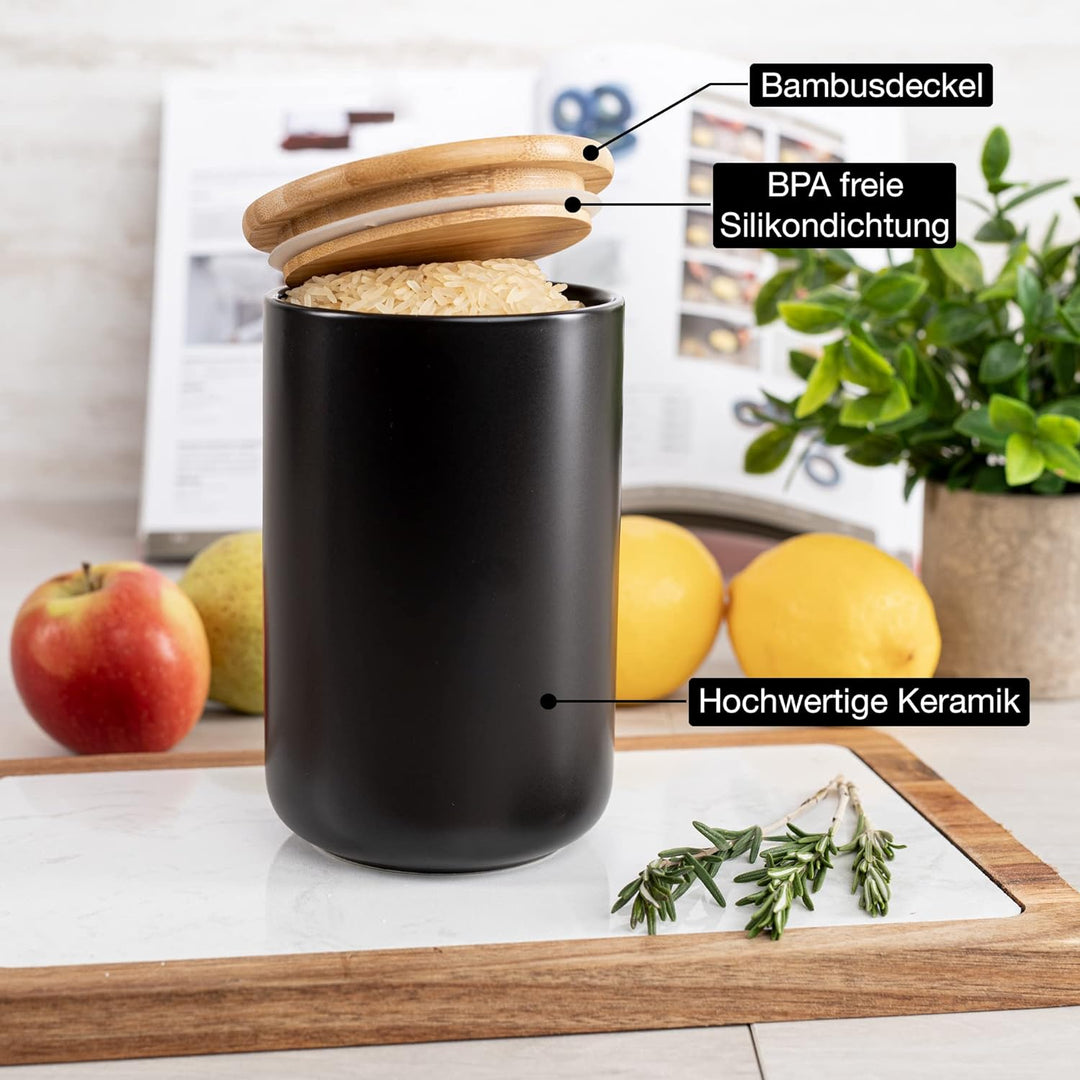 Moritz & Moritz Vorratsdose Schwarz 600 ml - Beschreibbar – Keramik Aufbewahrungsdose mit Deckel aus