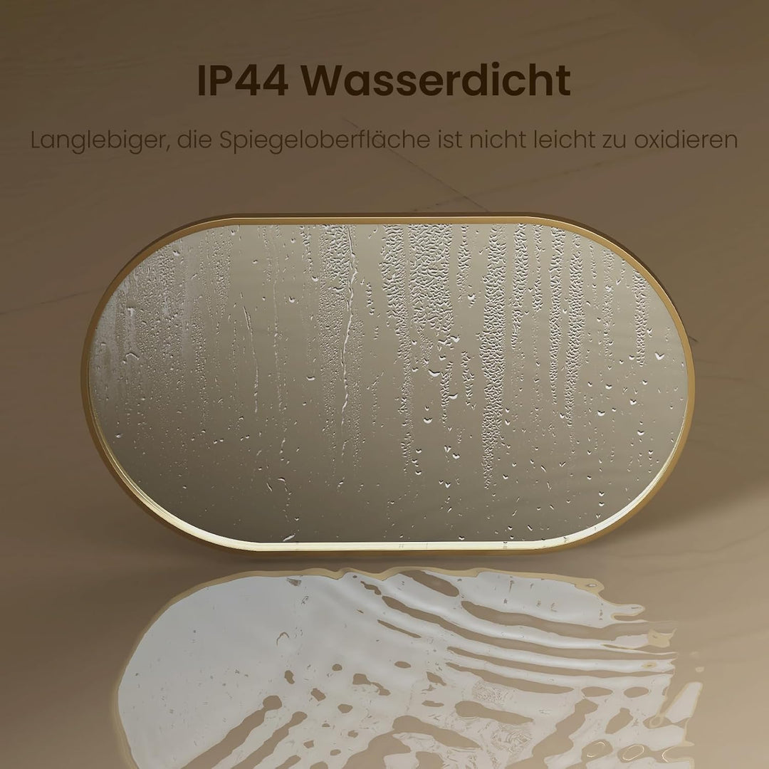 EMKE Badspiegel Oval Goldener 60 x 80 cm, HD Dekorativer Wandspiegel Oval + Goldener Rahmen 80L x 60