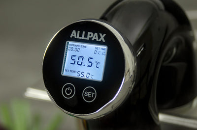 Allpax SVU Sous Vide Garer in Schwarz, für Wasserbäder bis 20 l, gebogenes Design mit LED-Display, z