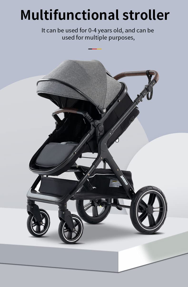 YAZOCO kinderwagen 3 in 1, Zusammenklappbar kinderwagen mit Wickeltasche,Komplettset Becherhalter,Mo