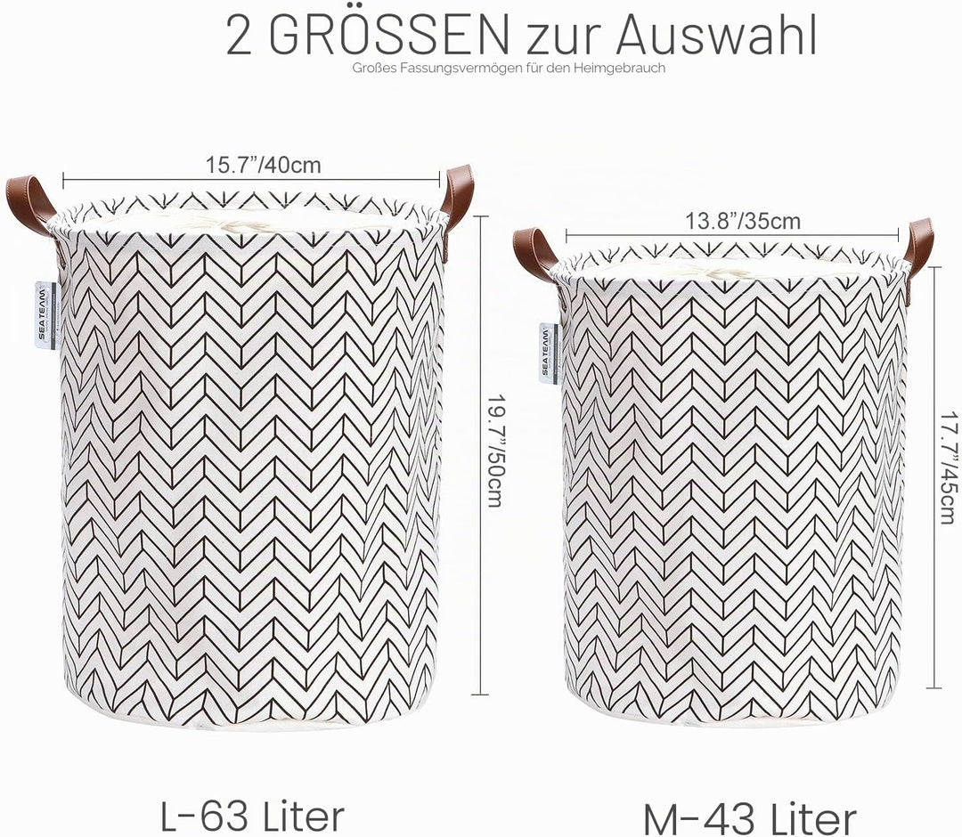 Sea Team Pfeilmuster Wäschekorb Leinwand Stoff Wäschekorb Faltbarer Vorratsbehälter mit PU-Ledergrif