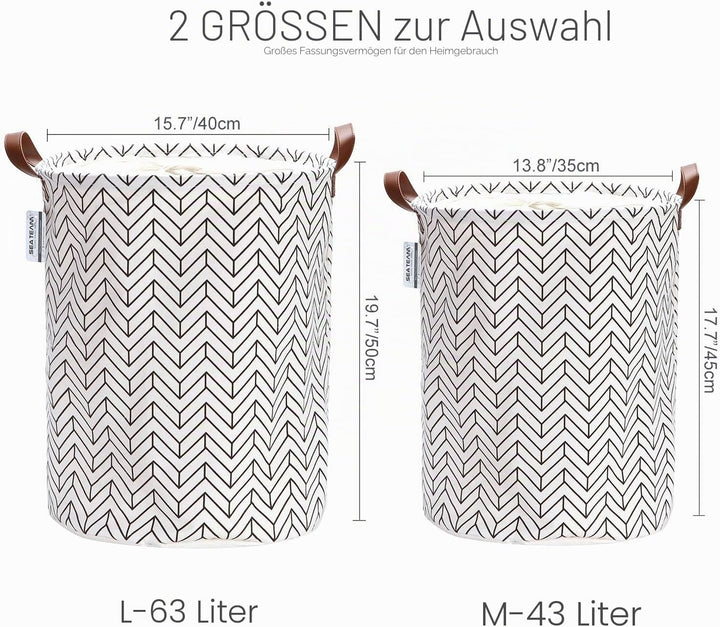 Sea Team Pfeilmuster Wäschekorb Leinwand Stoff Wäschekorb Faltbarer Vorratsbehälter mit PU-Ledergrif