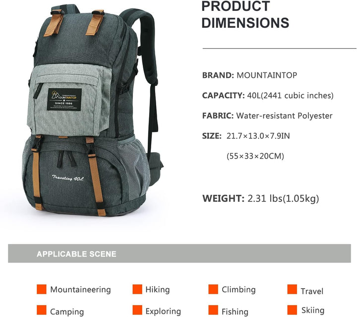 MOUNTAINTOP 40L Wanderrucksack Herren Damen Trekkingrucksack Backpacker Reiserucksack Outdoor Campin