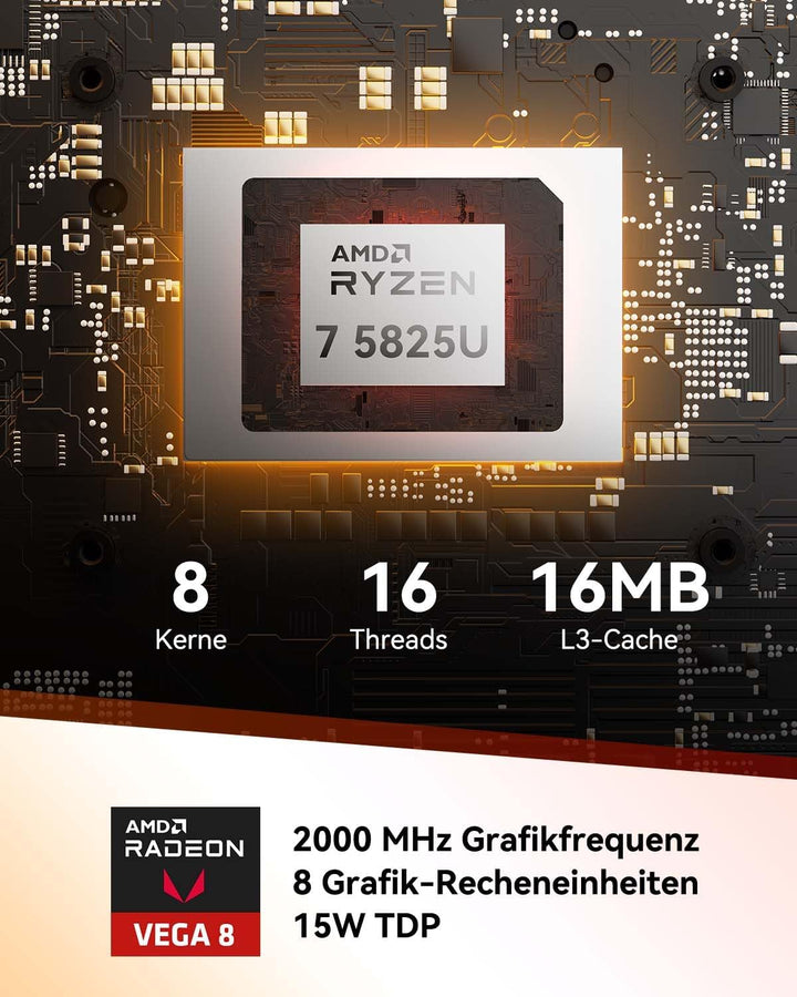 GEEKOM NUC Mini PC A 5, AMD Ryzen 7 5800H (bis zu 4.4GHz) Desktop PC, Mini Computer, 16 GB DDR4 512G