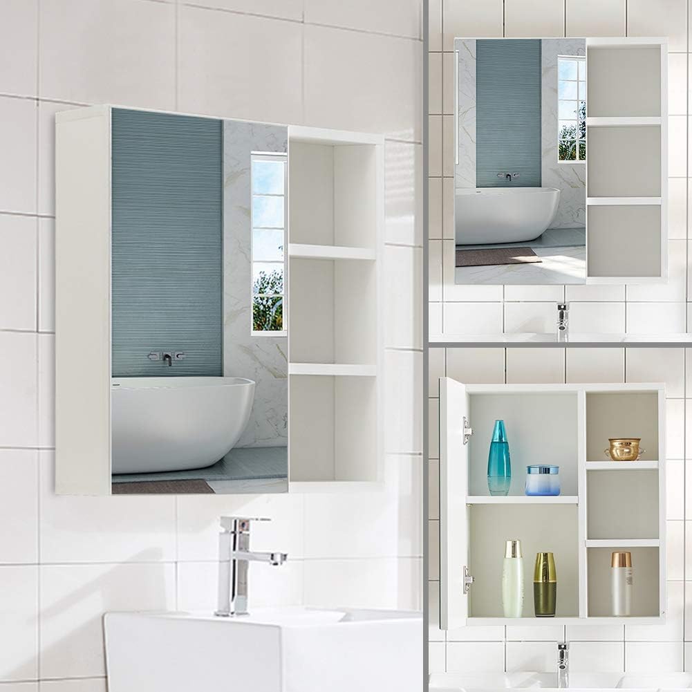 CLIPOP Badezimmer Spiegelschrank,Badezimmerschrank mit Einzeltür Verspiegelt und 2 Einlegeböden,Holz
