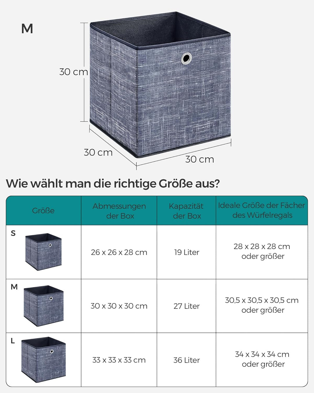 SONGMICS Aufbewahrungsbox, 6er Set, Ordnungsboxen aus Vliesstoff mit Griff, Boxen Aufbewahrung, 30 x