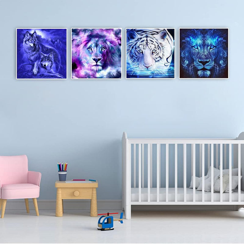 4 Pack Diamond Painting Tiger 40x40 cm Malen nach Zahlen Wolf Erwachsene Diamant Painting Bilder DIY