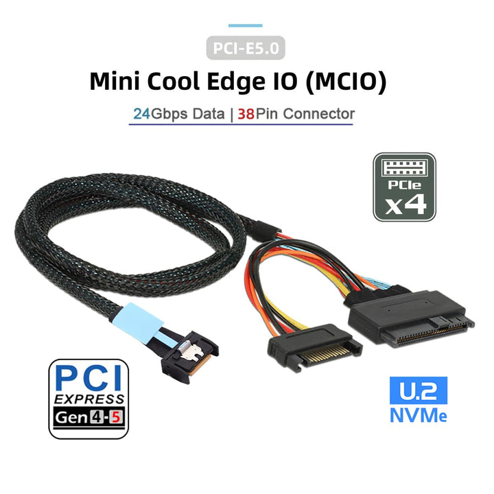 xiwai PCIe 5.0 MCIO 4X Mini Cool Edge IO auf U.2 SFF-8639 NVME PCI-Express mit 15P Sata Stromkabel f