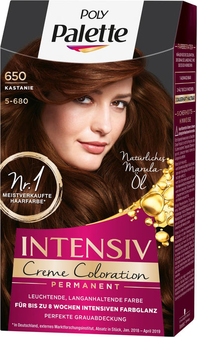 SCHWARZKOPF POLY PALETTE Intensiv Creme Coloration, Haarfarbe 650/5-680 Kastanie, 3er Pack (3 x 128