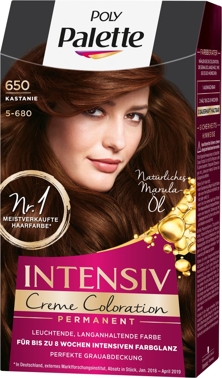 SCHWARZKOPF POLY PALETTE Intensiv Creme Coloration, Haarfarbe 650/5-680 Kastanie, 3er Pack (3 x 128