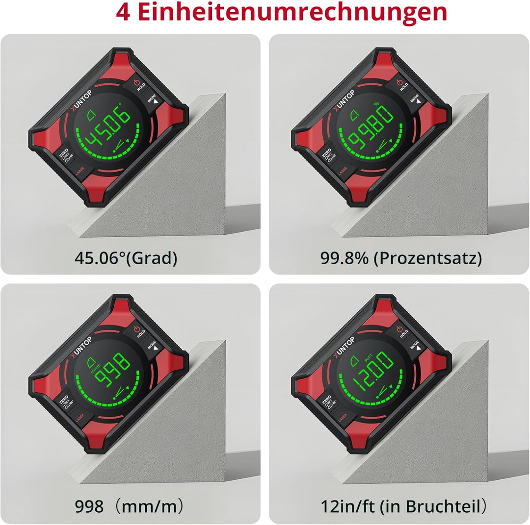 XUNTOP 3 IN 1 Digitaler Winkelmesser Neigungsmesser Laser Wasserwaage Magnetisch Nivellierbox mit LE