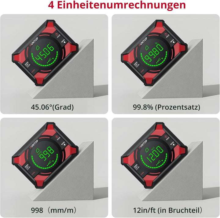 XUNTOP 3 IN 1 Digitaler Winkelmesser Neigungsmesser Laser Wasserwaage Magnetisch Nivellierbox mit LE