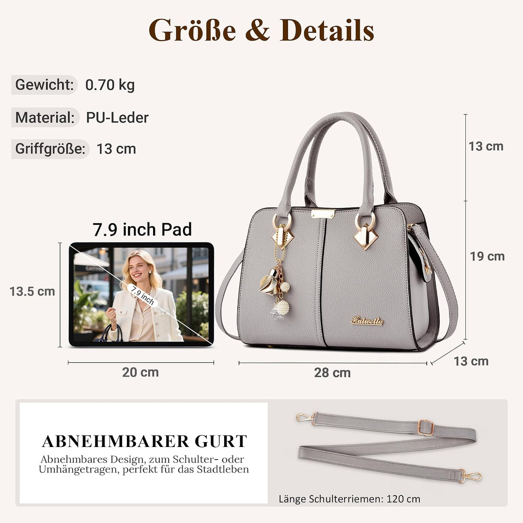 DIRRONA Damenhandtasche Mit Elegantem Anhänger Aus Weichem Verbessertem PU-Leder Und Goldenen Beschl