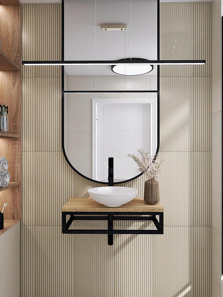 Ferro Modern Eschenholz Waschtischplatte 60x35x21cm for Aufsatzwaschbecken - Massivholz Wandkonsole,