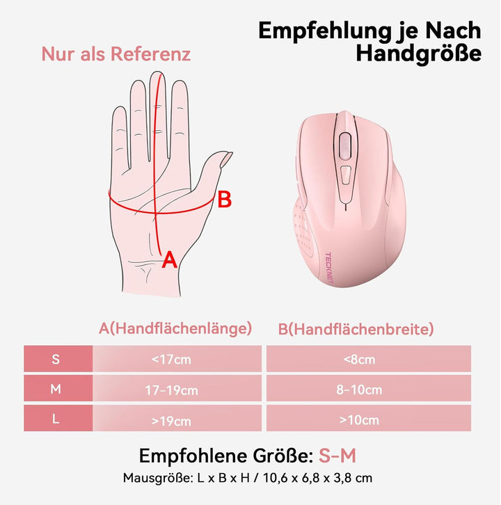 TECKNET Bluetooth Maus, Wiederaufladbare Maus Kabellos(DREI Modi: BT 5.0/3.0 + 2.4G), 4800 DPI, Ergo