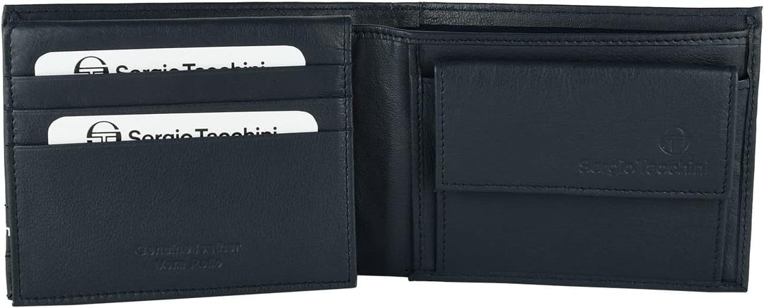 Sergio Tacchini Herren Brieftasche in echtem Leder, dünn mit Trägern Blau 019, Blau 019