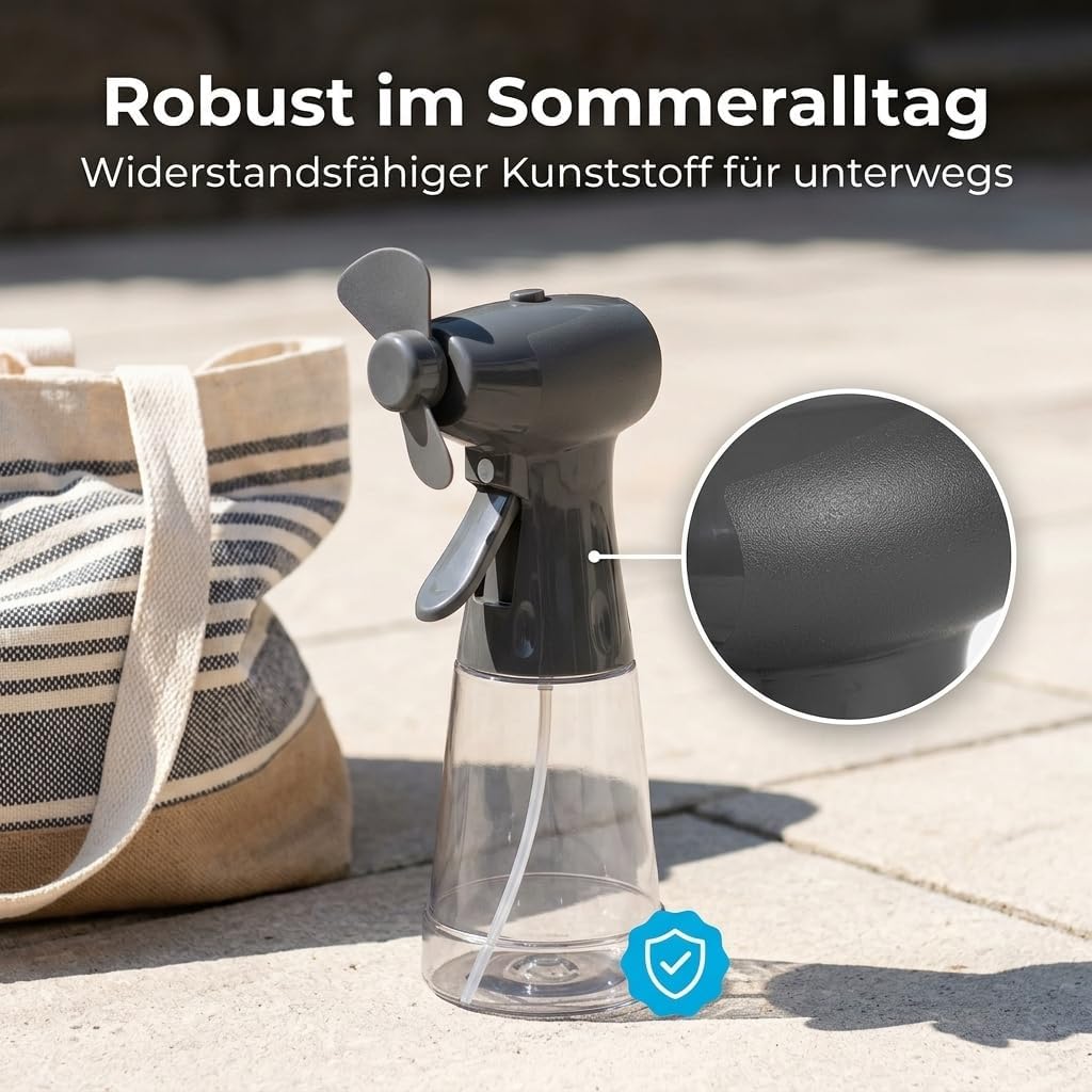 MIJOMA Sprühflasche mit Ventilator, ca. 22 cm, in Hellgrau und Dunkelgrau erhältlich, batteriebetrie
