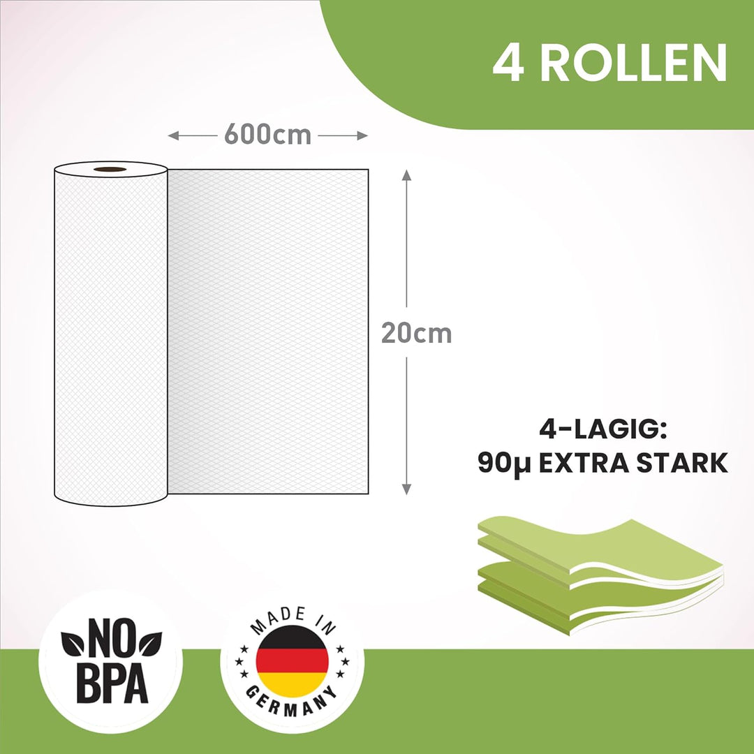 culivac 4 Folienrollen 20x600cm Vakuumrollen Original für Vakuumierer Vakuumiergerät Folienschweissg