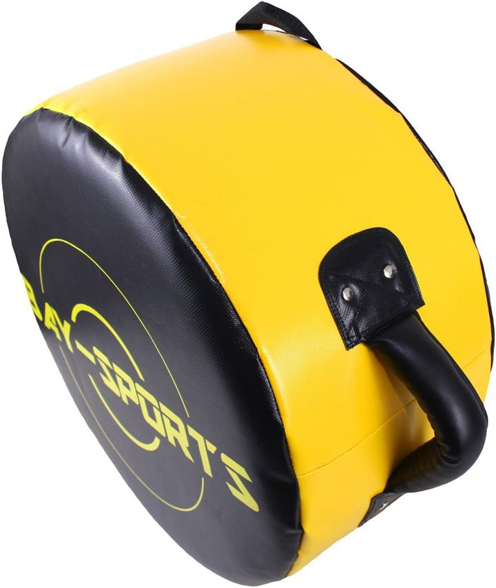 BAY® "UFO RUND 45 x 45 x 20 cm - SEHR STABIL- schwarz/gelb Leder PU Schlagpolster, Schlagkissen, Pra