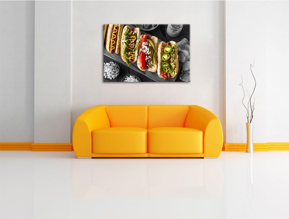 Delikate Hotdogs schwarz/weiss Format: 120x80 cm auf Leinwand, XXL riesige Bilder fertig gerahmt mit
