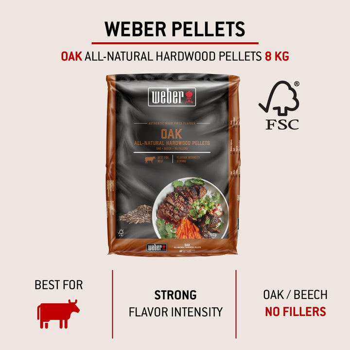 Weber Eichenholz Pellets/Geeignet für alle Pelletgrills, Subtiler, rauchiger, leicht süsser Geschmac