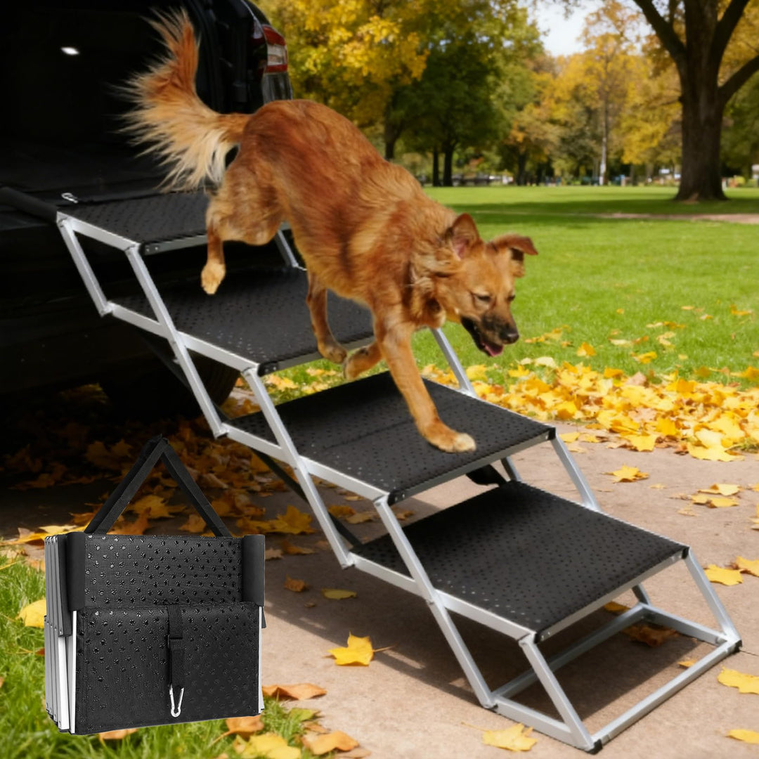 Storystore Hundetreppe Auto, 4 Stufen Hundetreppe Auto klappbar, Hunderampe Auto mit Rutschfester Ob