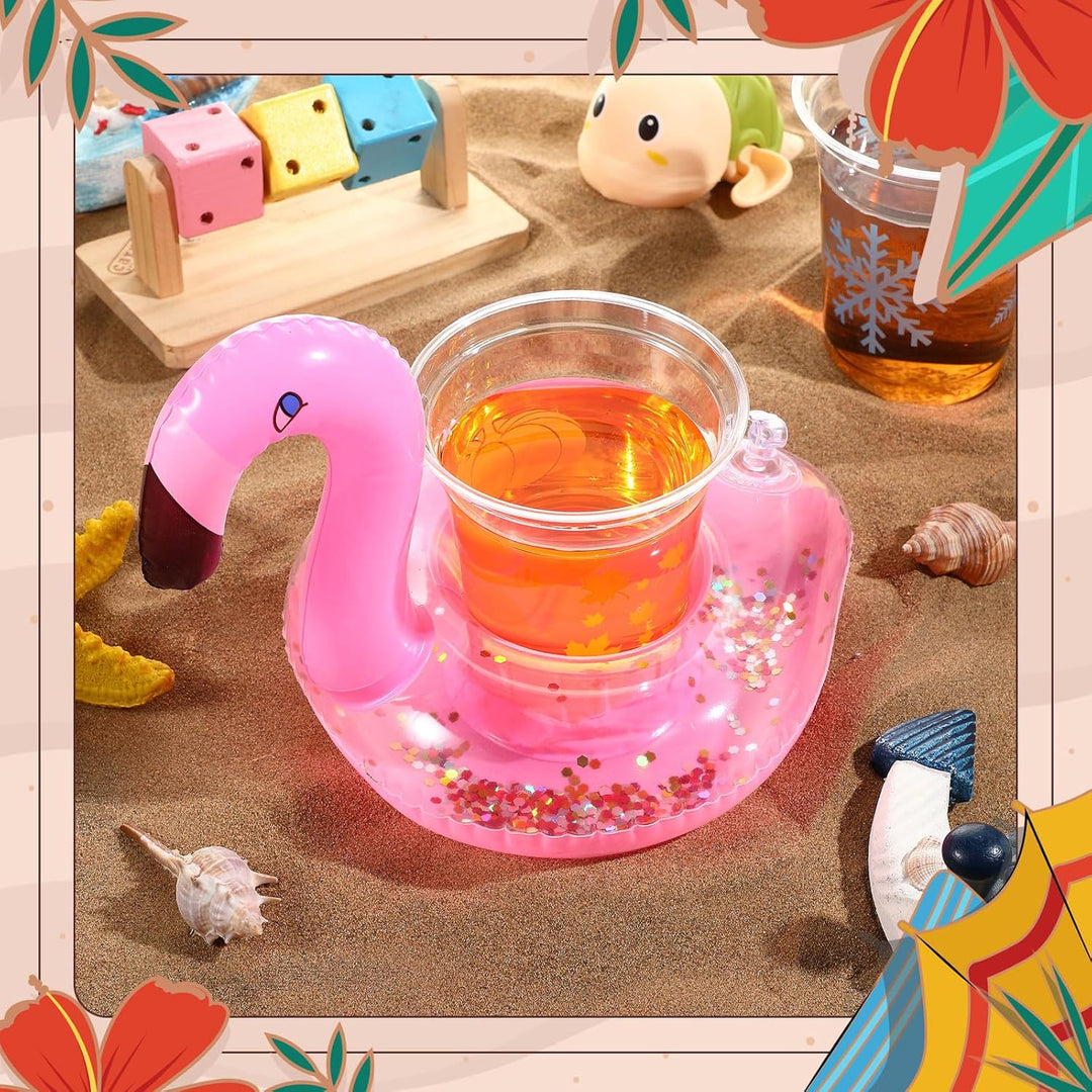 Perthlin 16 Flamingo Aufblasbare Getränkehalter Flamingo Pool Getränkehalter Glitzernde Konfetti Sch