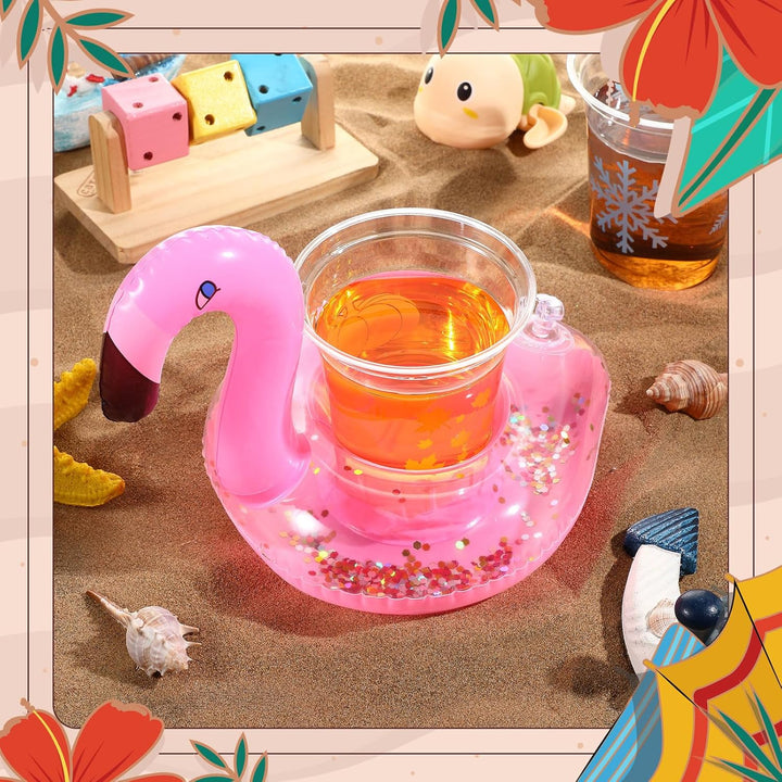 Perthlin 16 Flamingo Aufblasbare Getränkehalter Flamingo Pool Getränkehalter Glitzernde Konfetti Sch