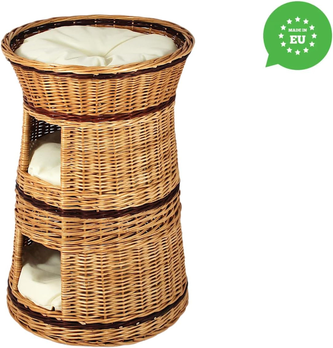 Katzenkorb zum Schlafen – Katzenhütte Indoor – Grösse: 50 cm rund – Katzenhöhle aus Weide – Dreistuf