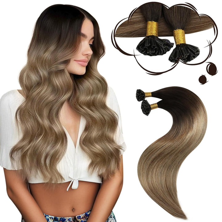 Moresoo Bonding Extensions Echthaar Ombre Braun Haarverlangerung U Tip Extensions Echthaar Dunkelbra