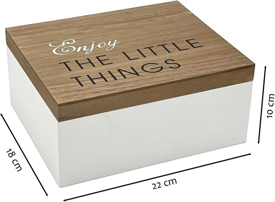 Holzkiste mit Klappdeckel, 22x18x10cm, Braun/Weiss, Shabby-Look, Holzbox Aufbewahrungsbox Aufbewahru