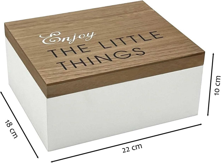 Holzkiste mit Klappdeckel, 22x18x10cm, Braun/Weiss, Shabby-Look, Holzbox Aufbewahrungsbox Aufbewahru