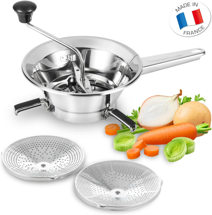 Moulinex Classic manuelle Gemüsemühle aus Edelstahl, Kleines Modell, Einfaches Mahlen, Pürees, Suppe