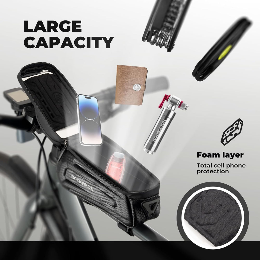 ROCKBROS Fahrrad Rahmentasche Lenkertasche Wasserdicht Handytasche für Smartphone bis zu 6.8 Zoll mi
