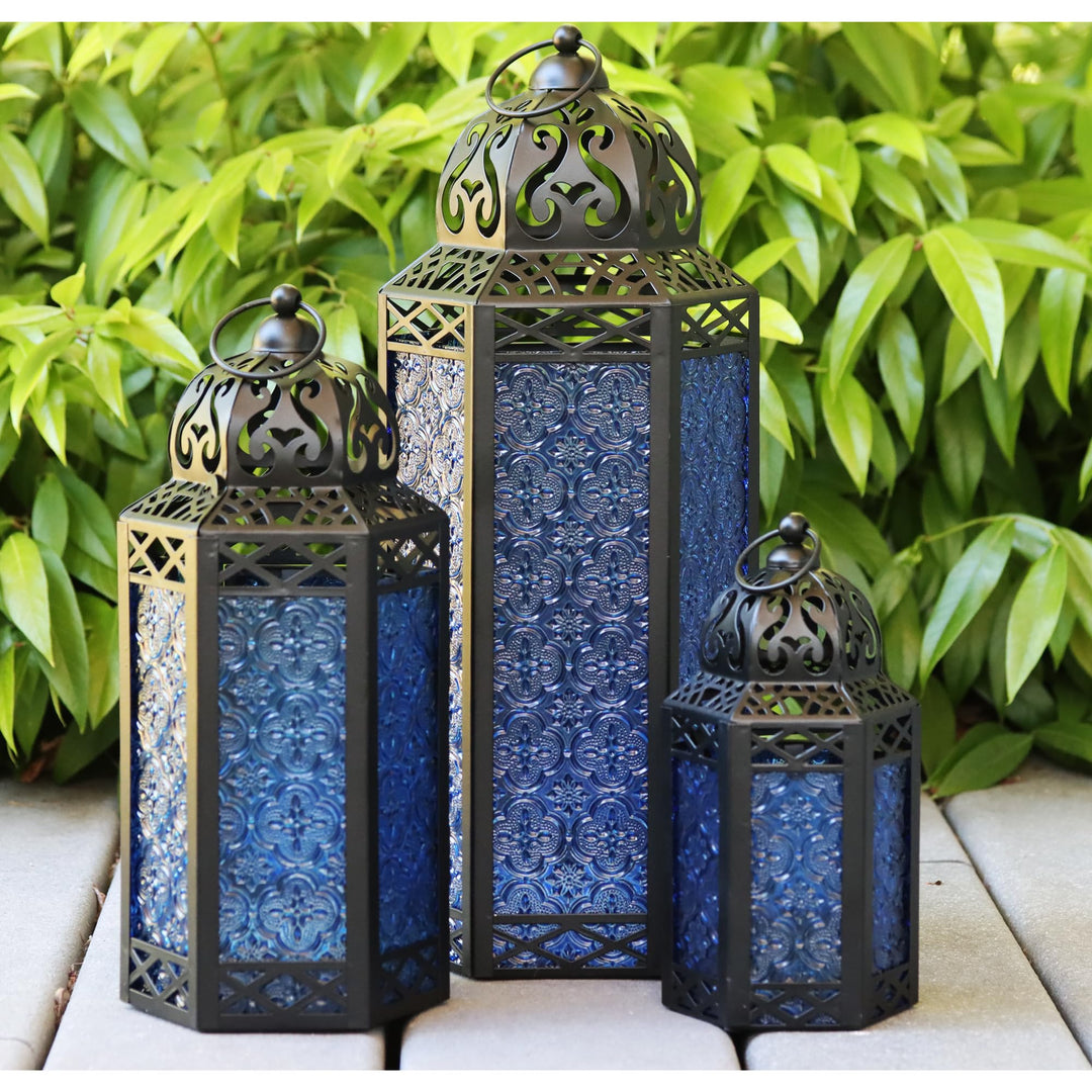 Decorative Candle Lantern Set for Home Room Decor, Cobalt Kobalt Set of 3, Kobalt Set of 3