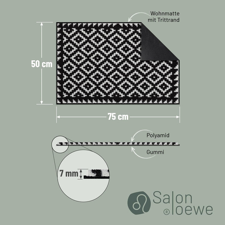 Salonloewe Fussmatte waschbar Tabuk Black &amp; White 50x75 cm Eingangs-Matte schwarz-weiss Gemustert Fu