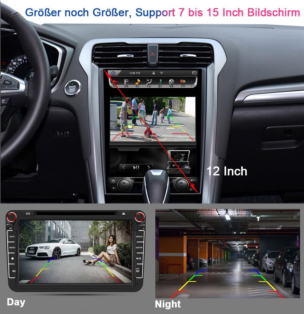 Doppel-Rückfahrkamera im Bremsleuchte,Auto Rückfahrkamera mit Zwei Kameras+7" LCD Monitor für FIAT D