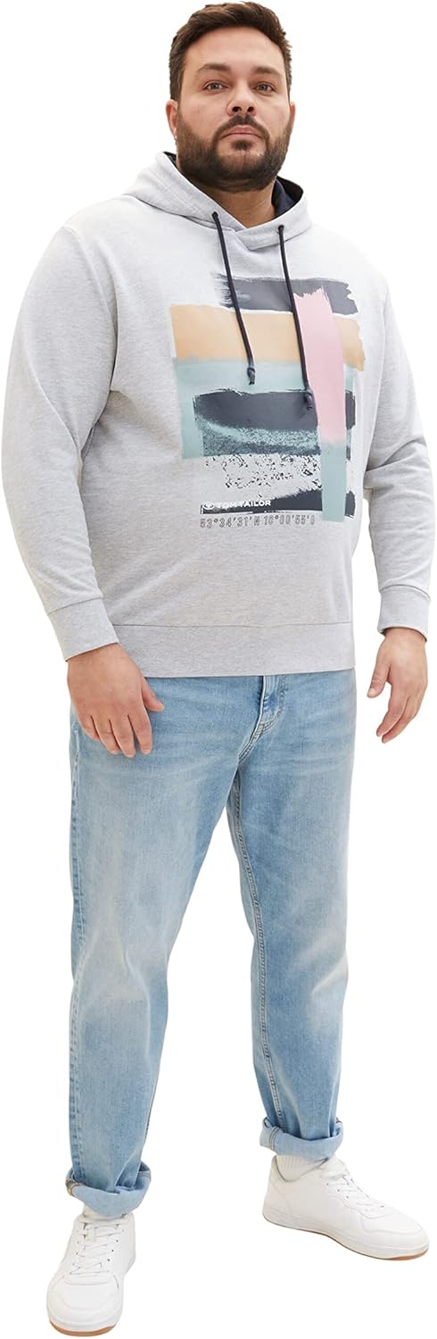 TOM TAILOR Herren Plussize Hoodie Sweatshirt mit Print XXL Grosse Grössen 15398 - Light Stone Grey M