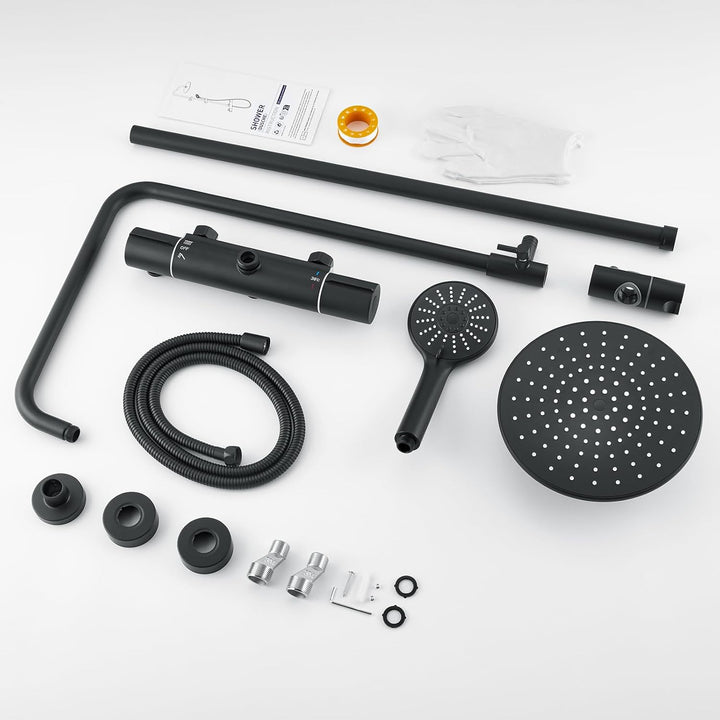 Auralum Duscharmatur Komplettset: Regendusche mit Thermostatarmatur, Höhenverstellbare Edelstahl-Dus