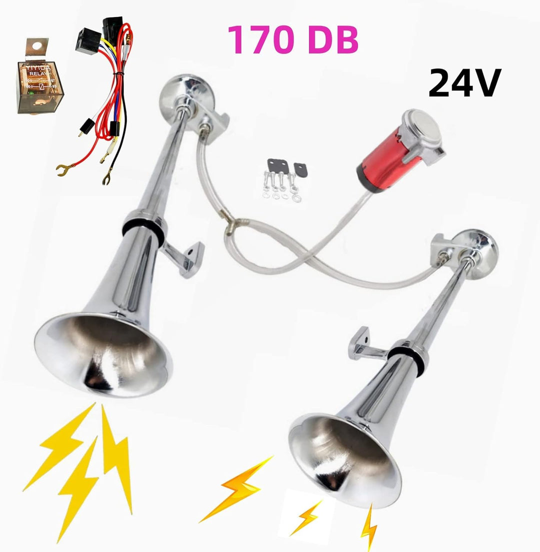 YIYIDA Lufthupe LKW Hupe Schiffshupe 24V Auto Hupe Doppelrohr Zink Chrom Silber 170db Car Horn wasse