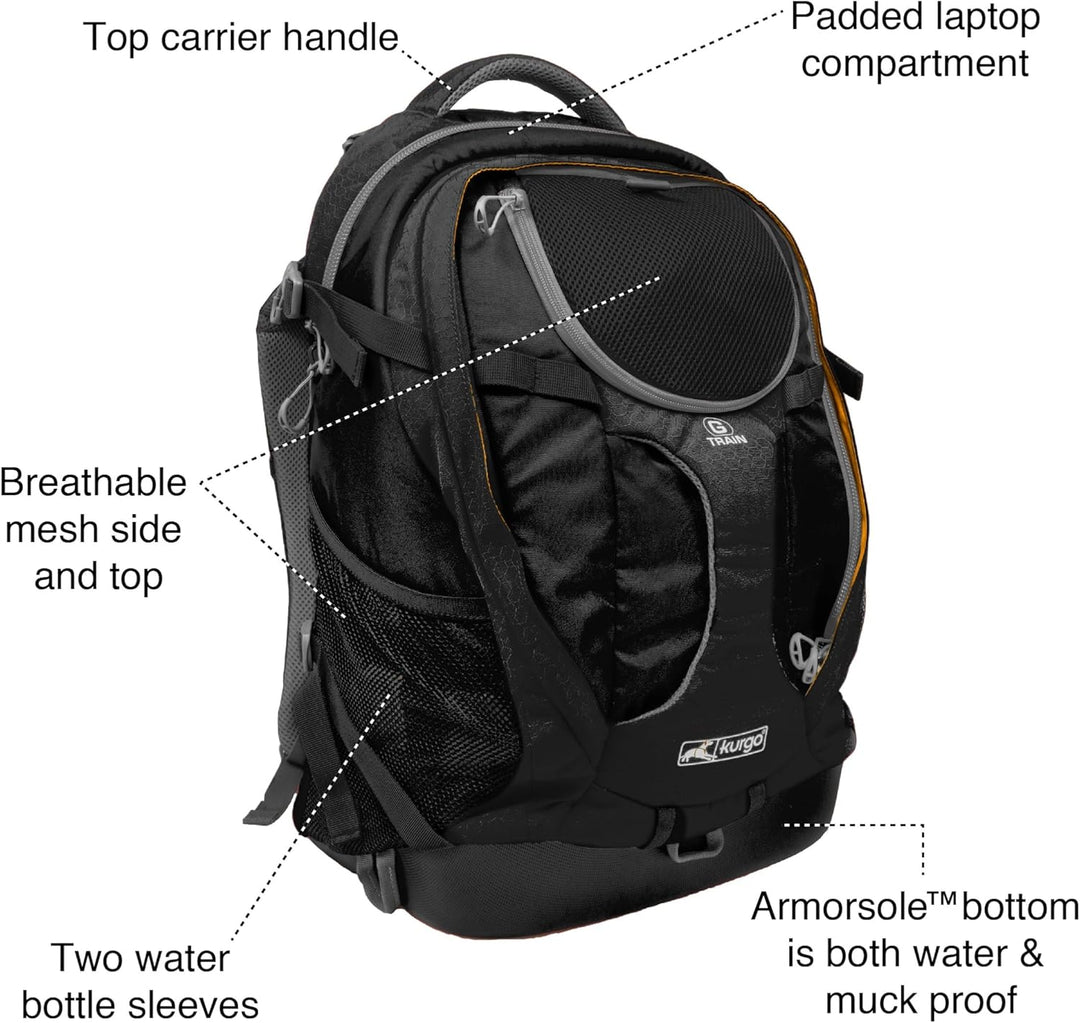 Kurgo G-Train Hunderucksack, Mit integriertem Haustierfach, Wasserfester Boden, Für Haustiere bis zu