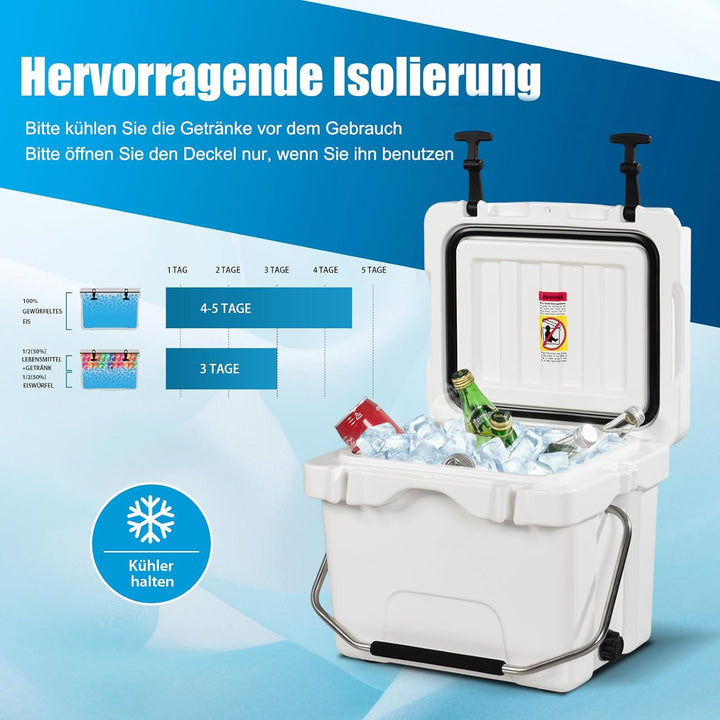 COSTWAY Kühlbox 15 Liter, Isolierbox tragbar mit Griff & Ablassstopfen & Getränkehalter, Thermobox W