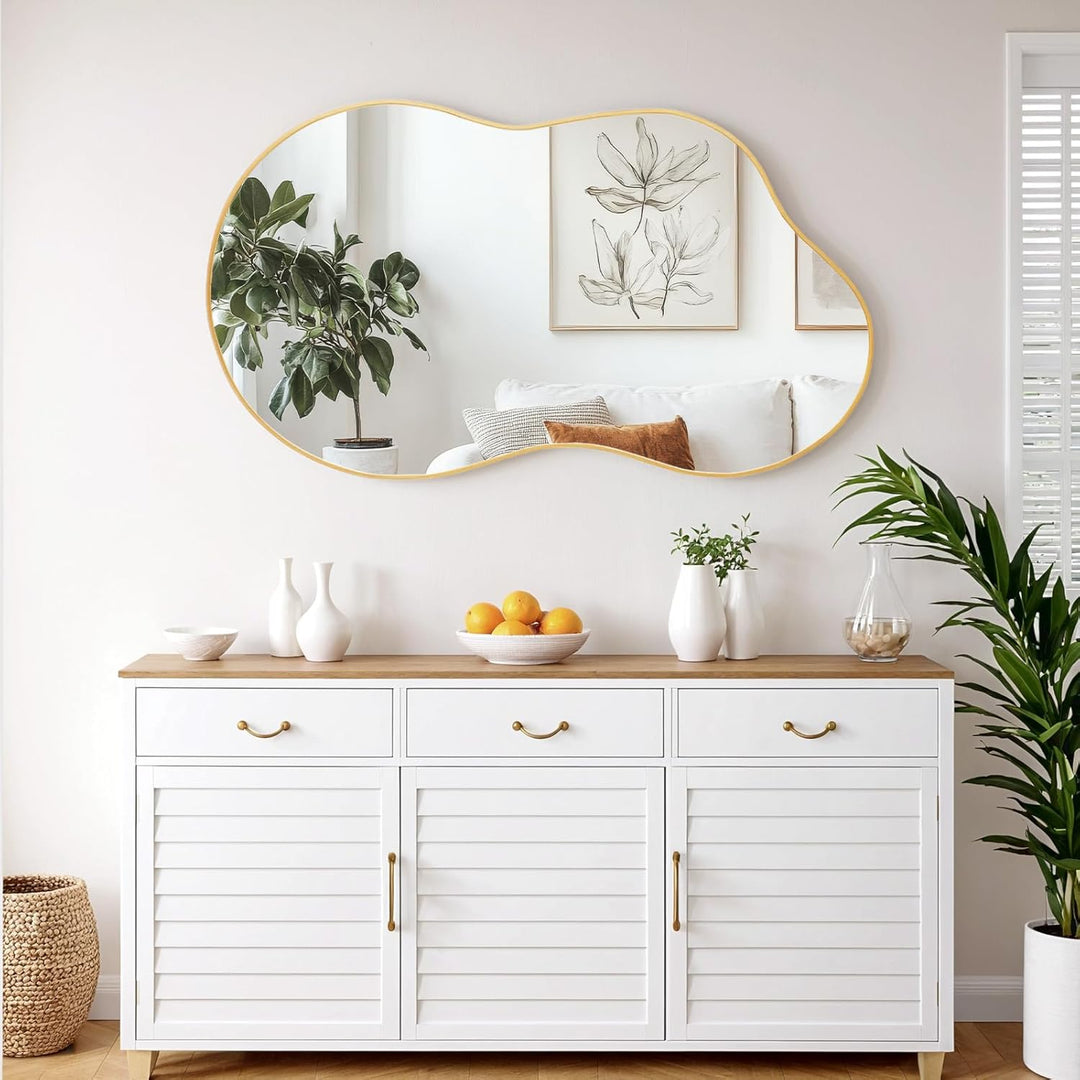 Clevich Spiegel Asymmetrisch 66x116cm Rahmen Alu, HD Glas Wandspiegel, Moderner Dekor-Spiegel, Schla