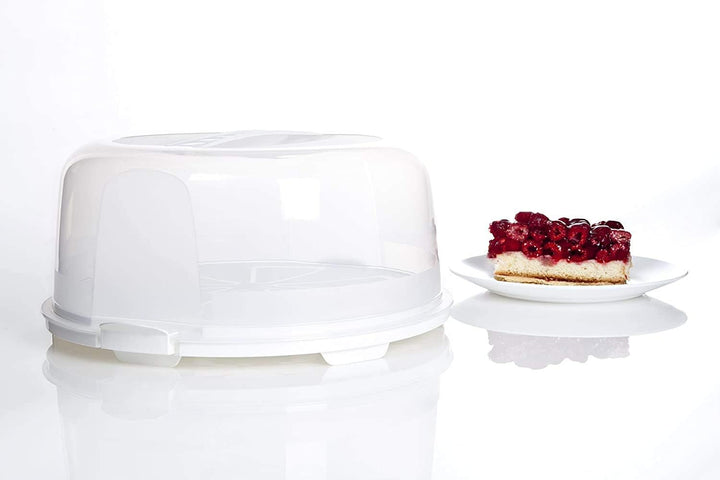 Rotho FRESH hohe Tortenglocke mit Haube und Tragegriff Weiss/Transparent, Weiss/Transparent