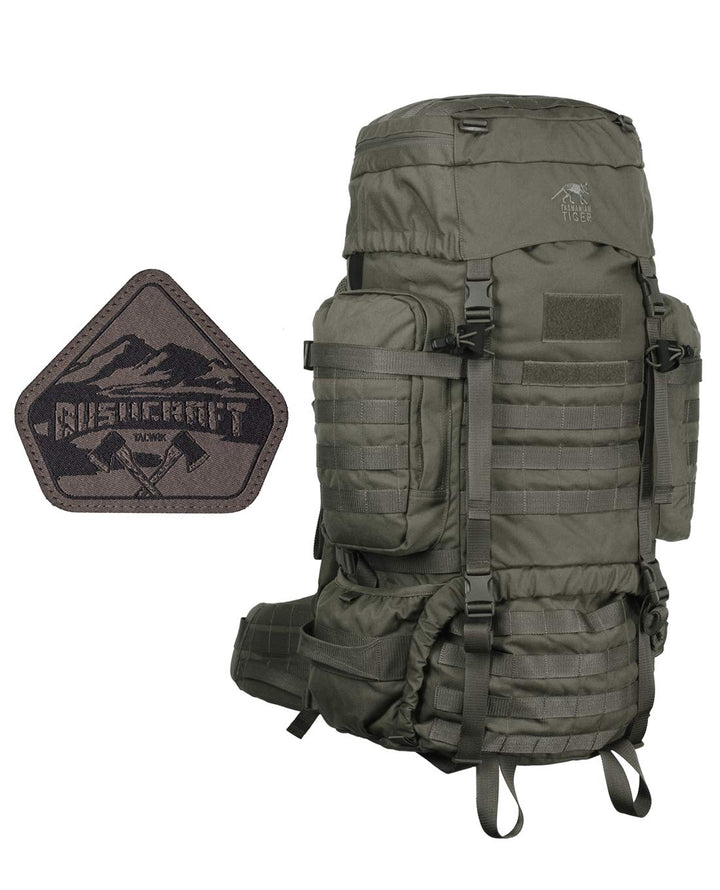 TACWRK x Tasmanian Tiger TT Raid Pack MK3 Oliv mit gratis Bushcraft Patch - 52L Militär Outdoor Ruck